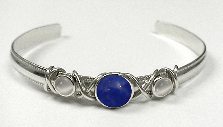 Sterling Silver Hand Made Cuff Bracelet With Lapis